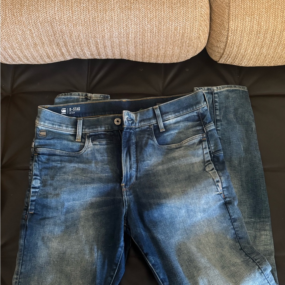 G-Star Men's Distressed Blue Slim Jeans